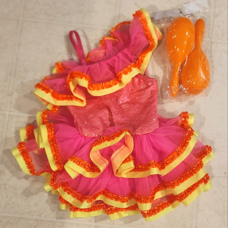 Revolution Dancewear Dance Costume Ay Caramba Sc Small Child Neon Pink Salsa